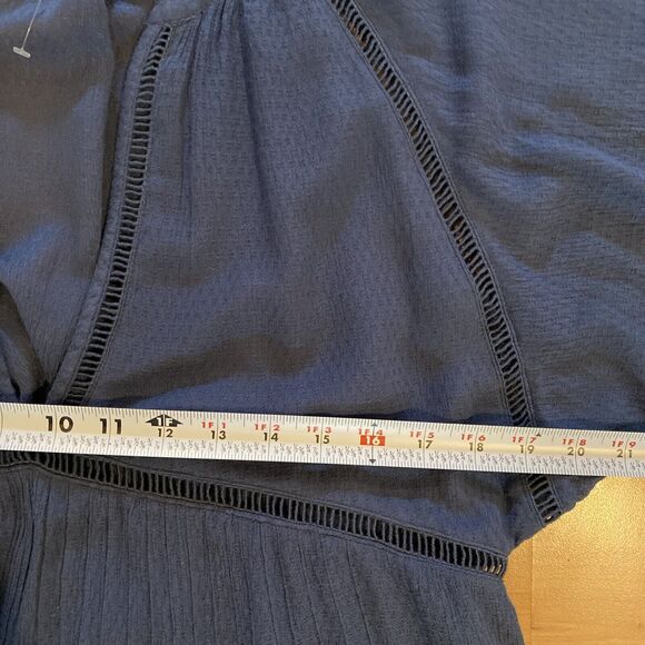 Free People Blue Go Lightly Swing Dress V Neck 3/4 Sleeve Boho-Size Small - Picture 12 of 16